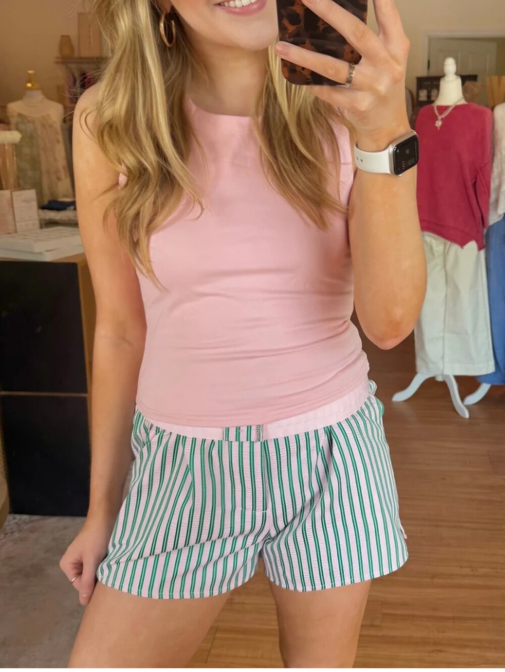 Birdies Pink & Green Striped Women’s Shorts